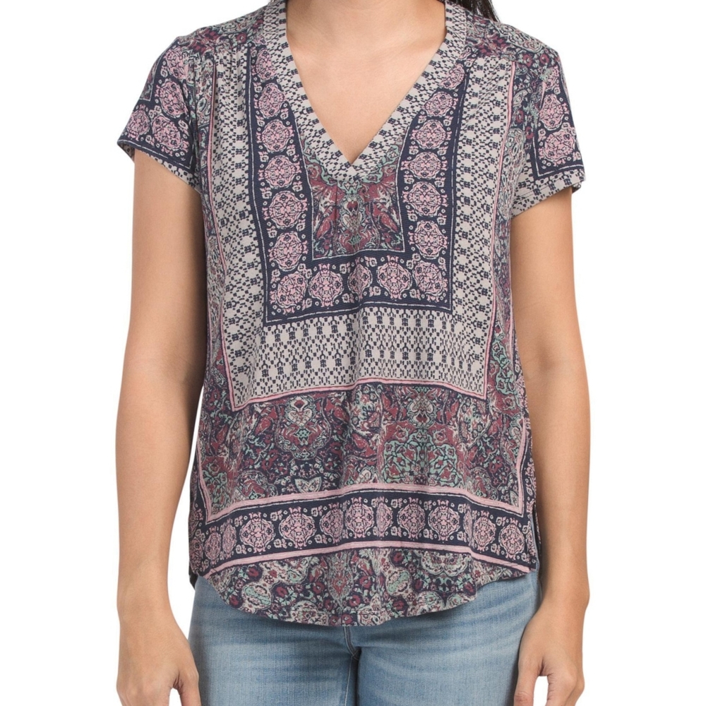 Lucky Brand Boho Short Sleeve Blouse Size Medium